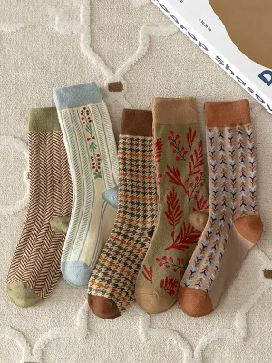 5 Pairs Women Vintage Warm Socks