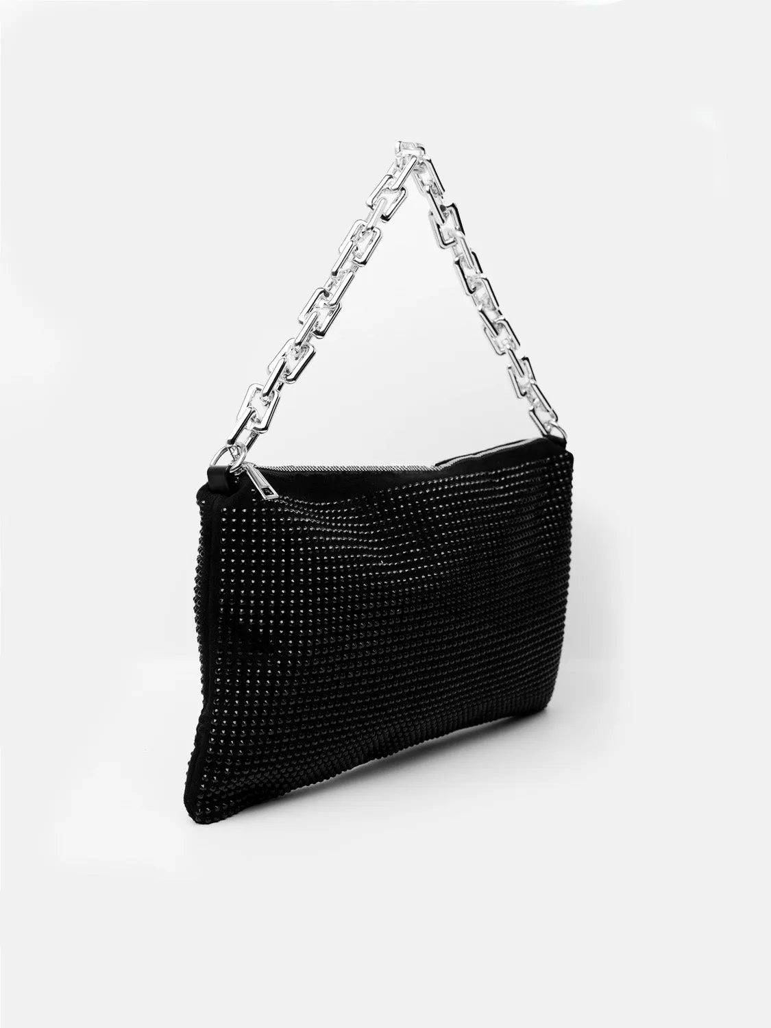 AMARA DIAMANTE CRYSTAL CHAIN SHOULDER BAG IN BLACK