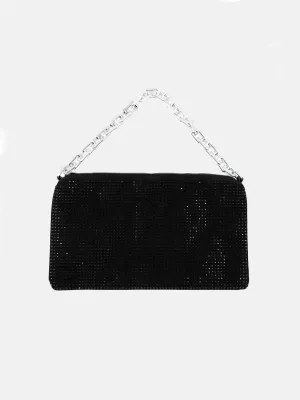 AMARA DIAMANTE CRYSTAL CHAIN SHOULDER BAG IN BLACK