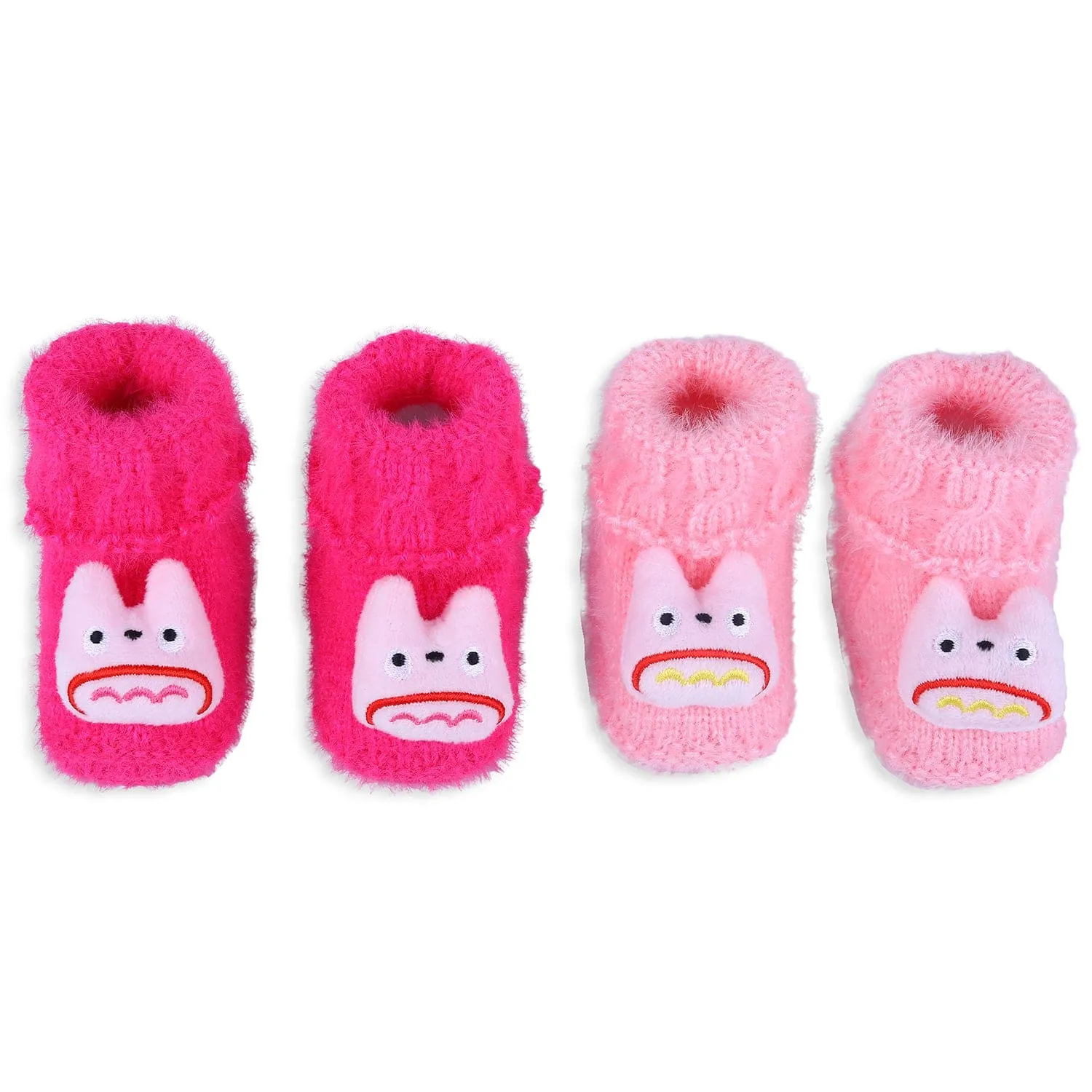 Baby Moo Cartoon Crochet Woollen 3D Socks Booties - Magenta