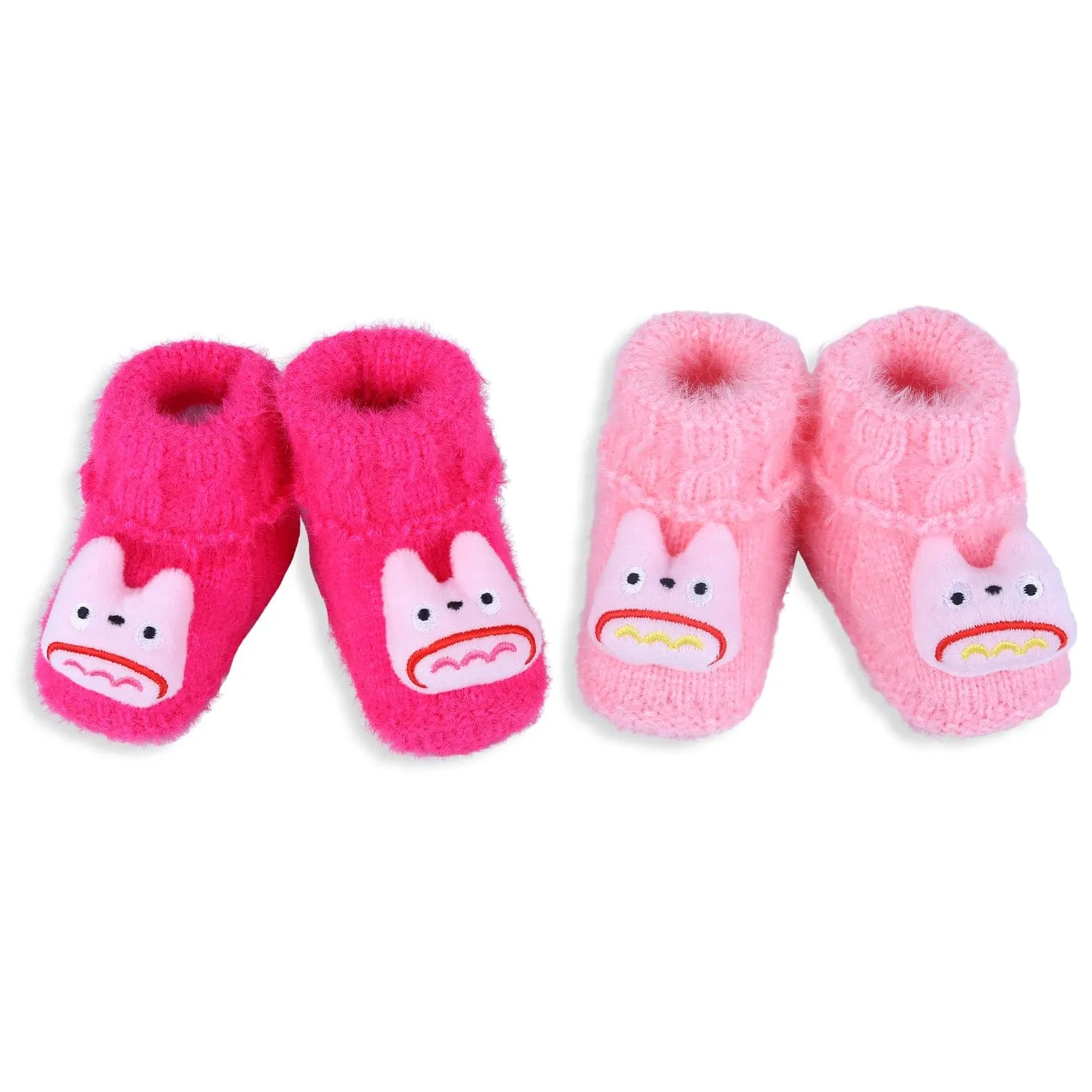 Baby Moo Cartoon Crochet Woollen 3D Socks Booties - Magenta