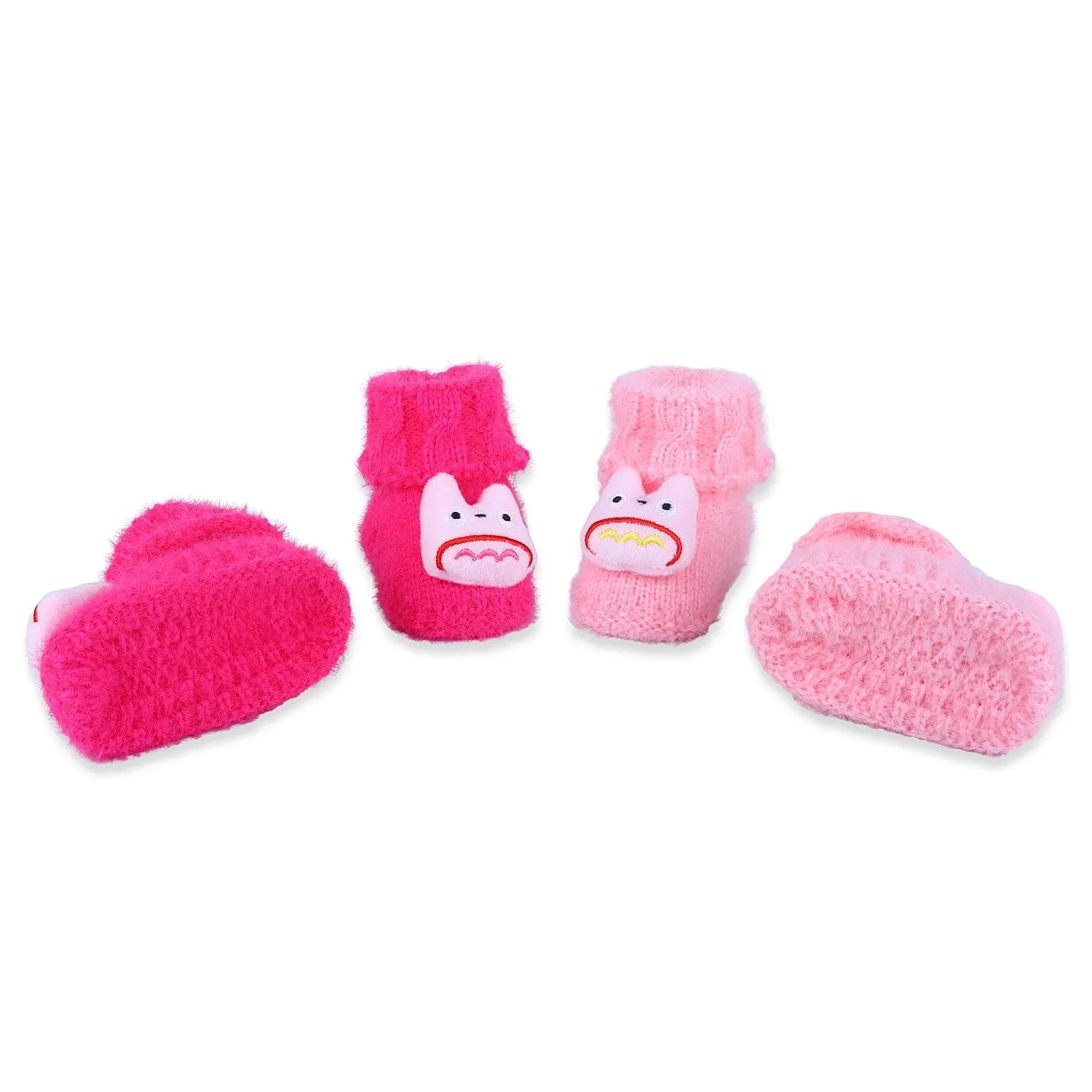 Baby Moo Cartoon Crochet Woollen 3D Socks Booties - Magenta