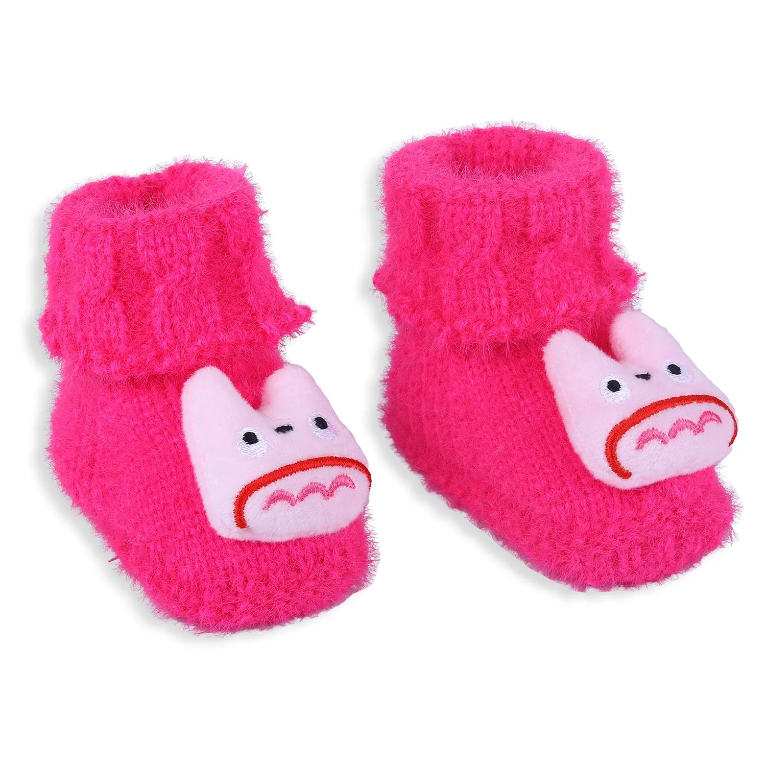 Baby Moo Cartoon Crochet Woollen 3D Socks Booties - Magenta