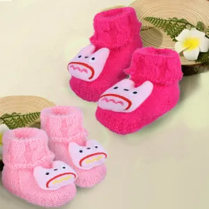 Baby Moo Cartoon Crochet Woollen 3D Socks Booties - Magenta