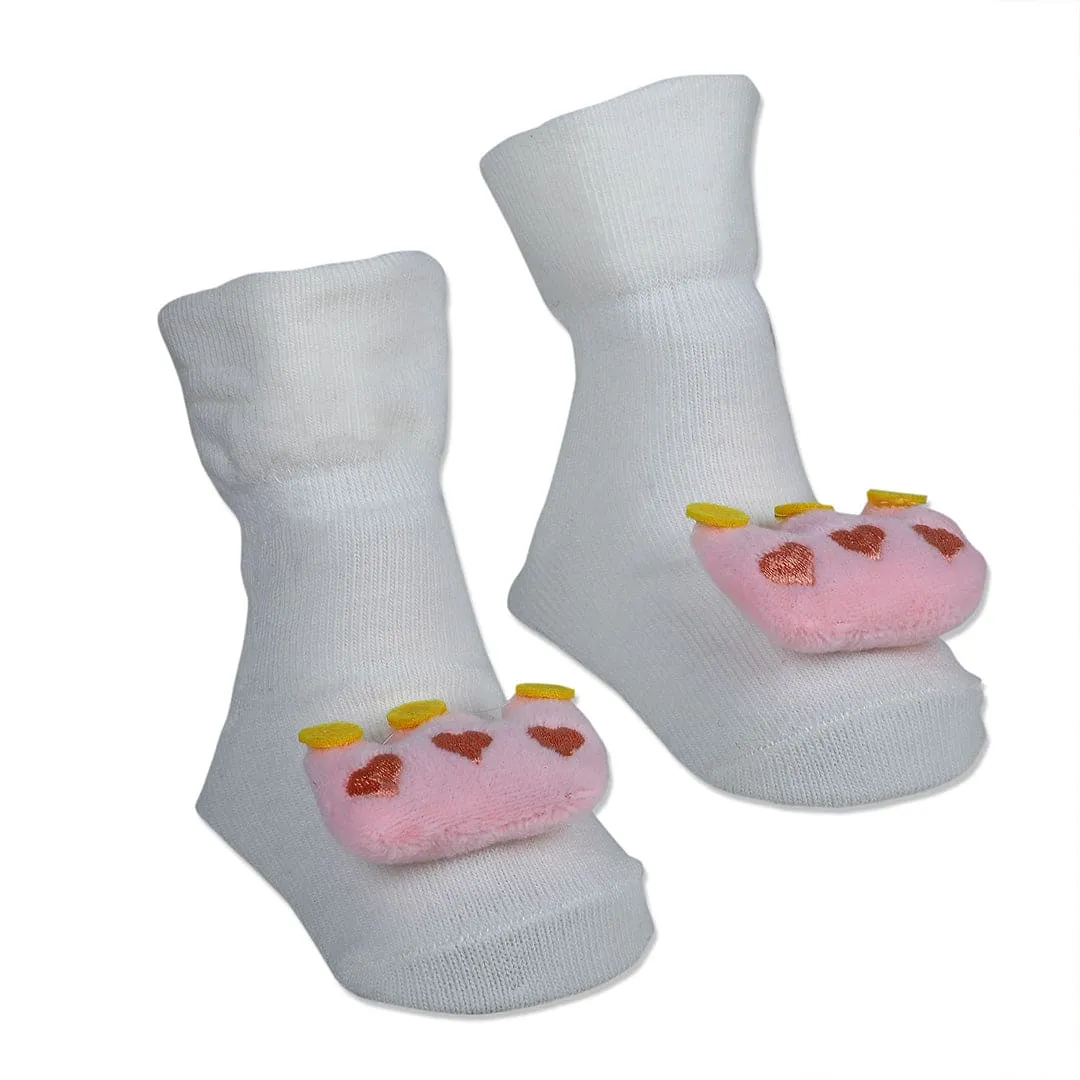 Baby Moo Royal Crown Cotton Anti-Skid 3D Socks - White