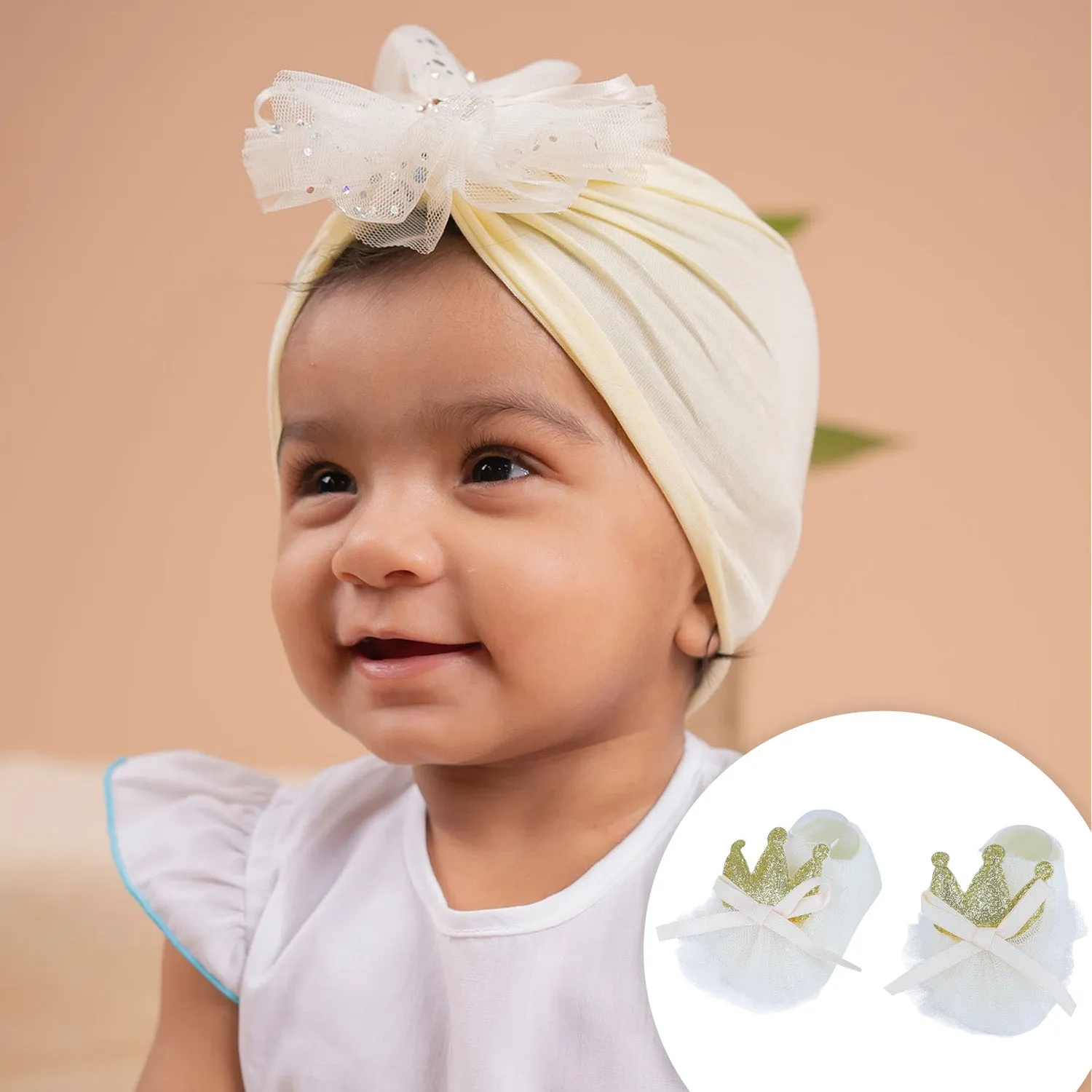 Baby Moo Royal Princess Crown Matching Cap And Socks Set - Yellow