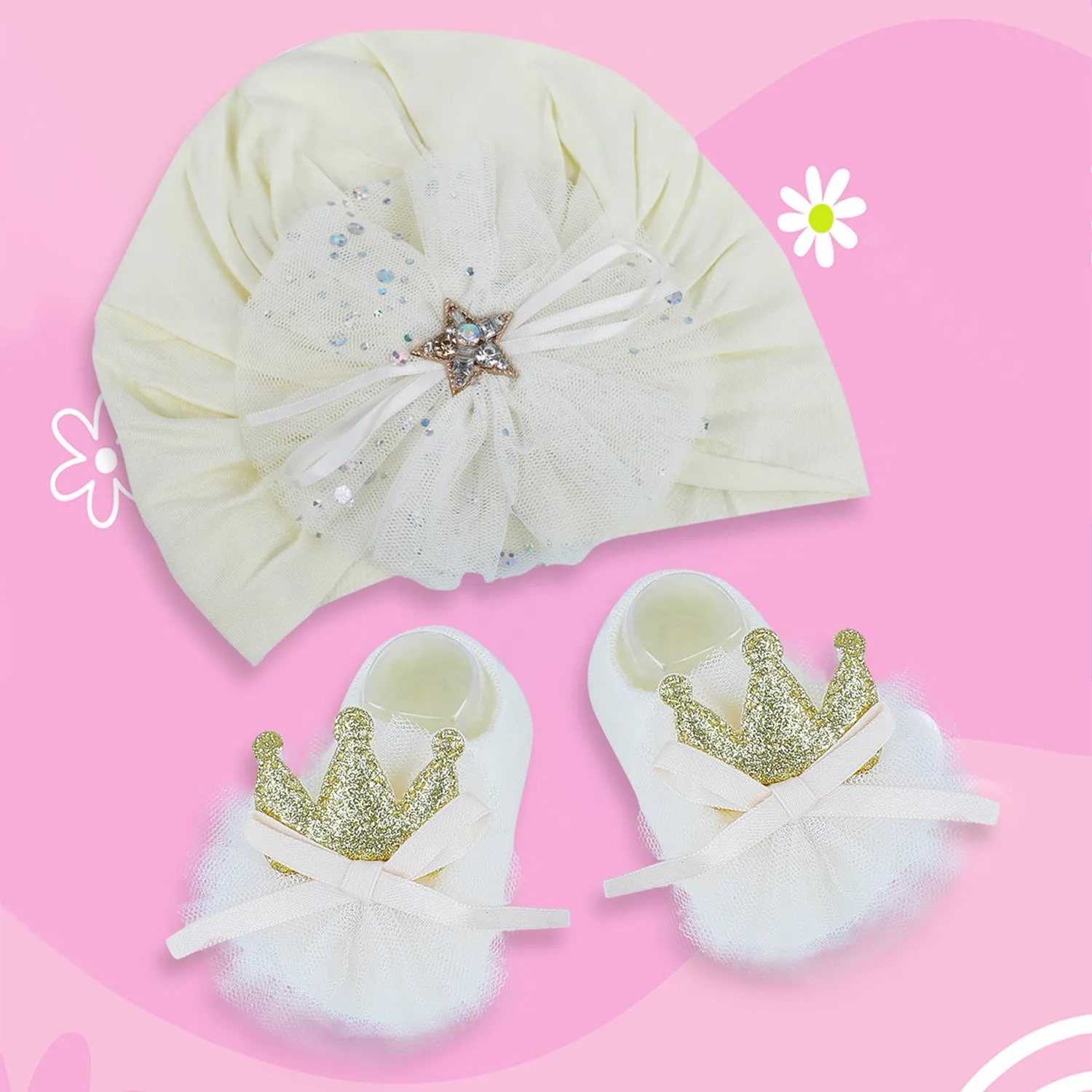 Baby Moo Royal Princess Crown Matching Cap And Socks Set - Yellow