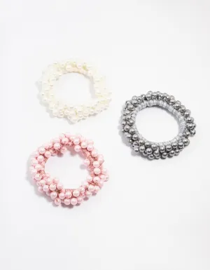 Beaded Pearl Cluster Hair Ties 3-Pack