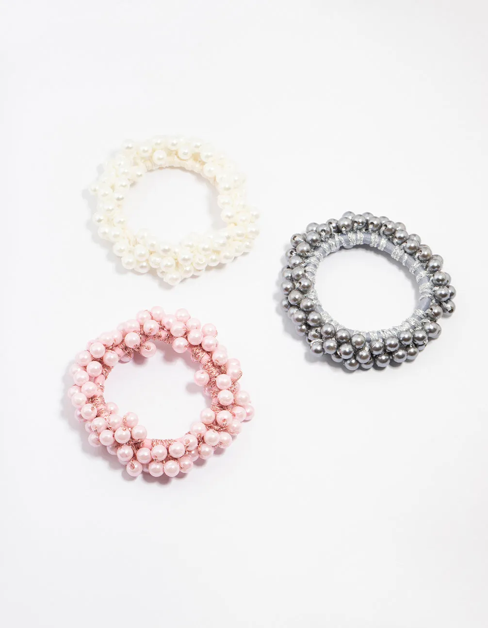 Beaded Pearl Cluster Hair Ties 3-Pack