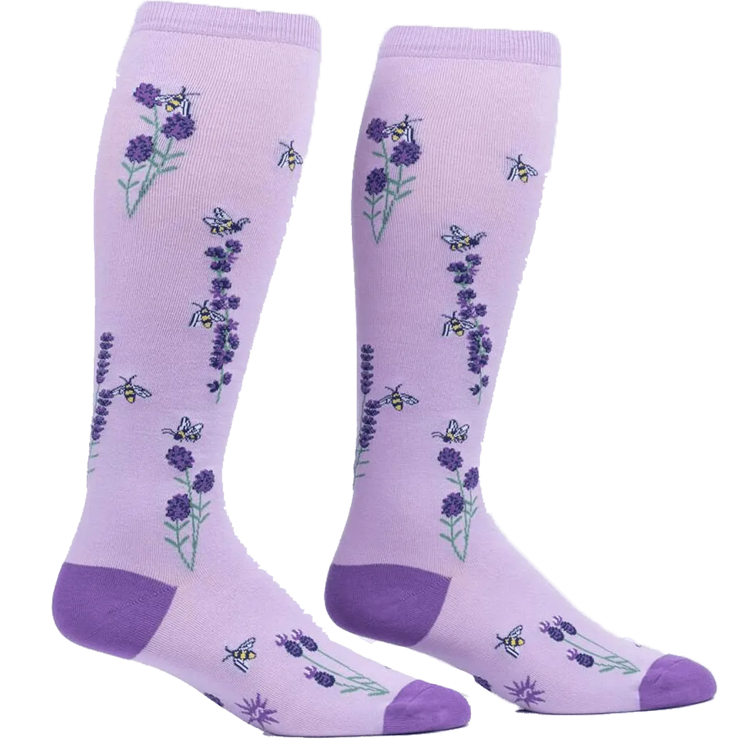 Bees and Lavender Women's Wide Calf Knee High Socks