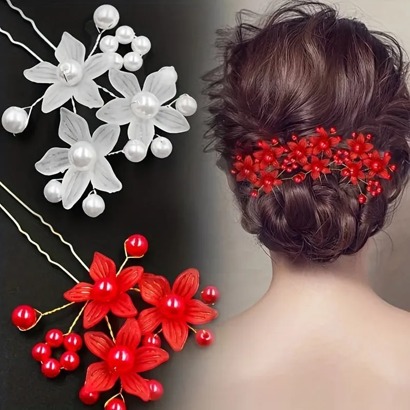 Chic Ushaped hairpin with faux pearls for weddings  parties