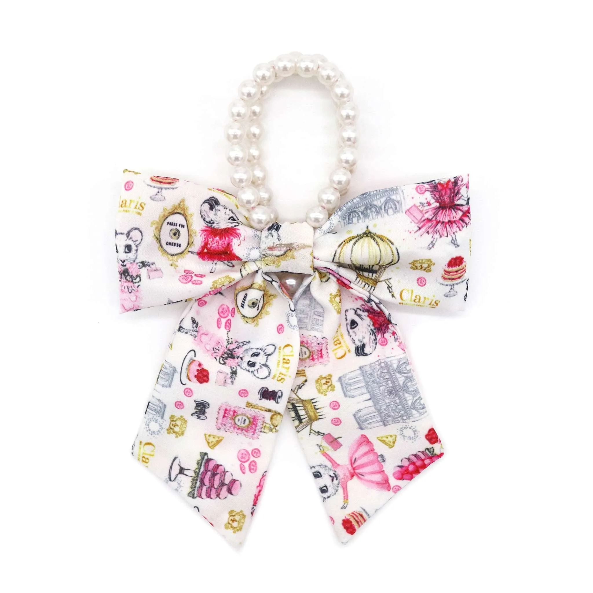 Claris Fashion Print and Pearl Hair Elastic with Bow