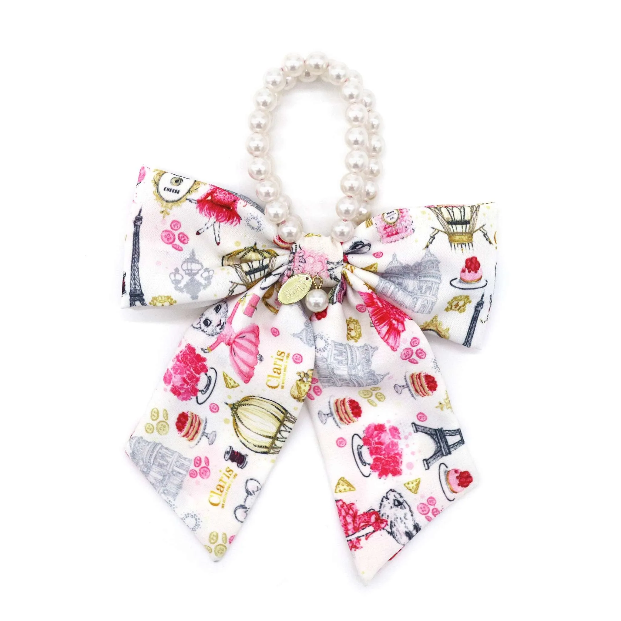 Claris Fashion Print and Pearl Hair Elastic with Bow