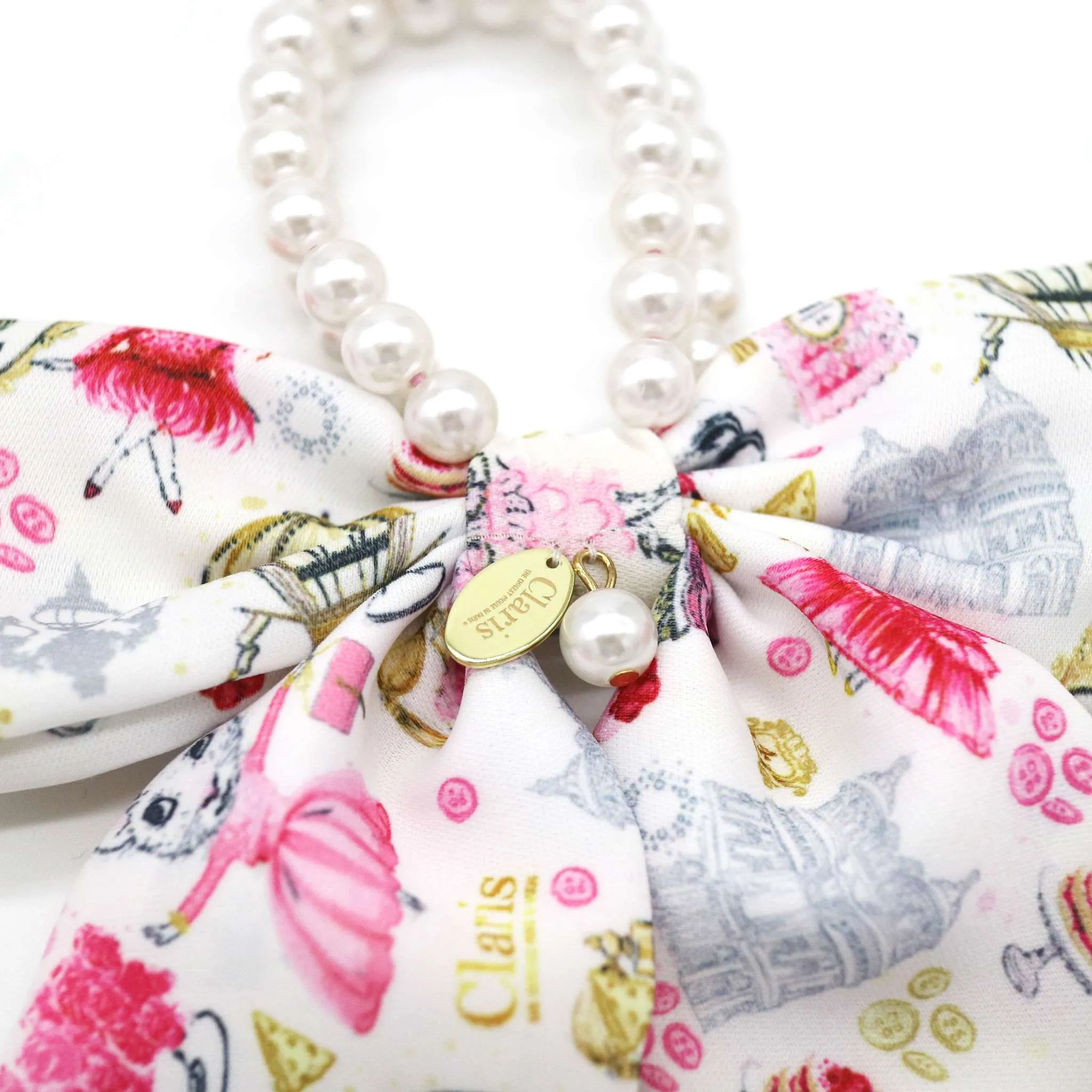 Claris Fashion Print and Pearl Hair Elastic with Bow