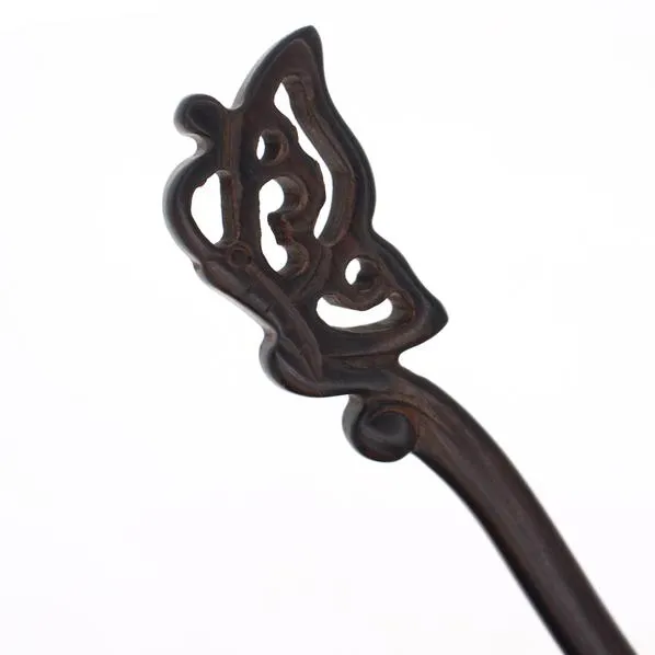 CrystalMood Handmade Carved Ebony Wood Butterfly Hair Stick