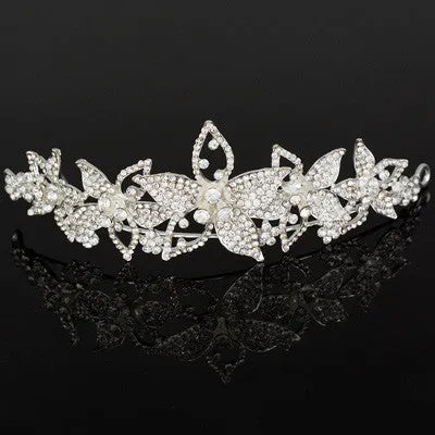 CZ Diamond Tiaras And Crowns Bridal Hair Ornaments For Weddings Crystals Pearls Hair Accessories Forehead Jewelry Women Diadem