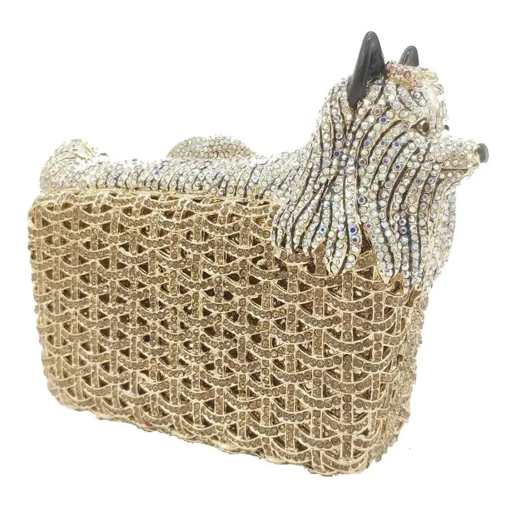 Doggy Puppy Gold Crystal Clutch Evening Bags Party Minaudierer Purses