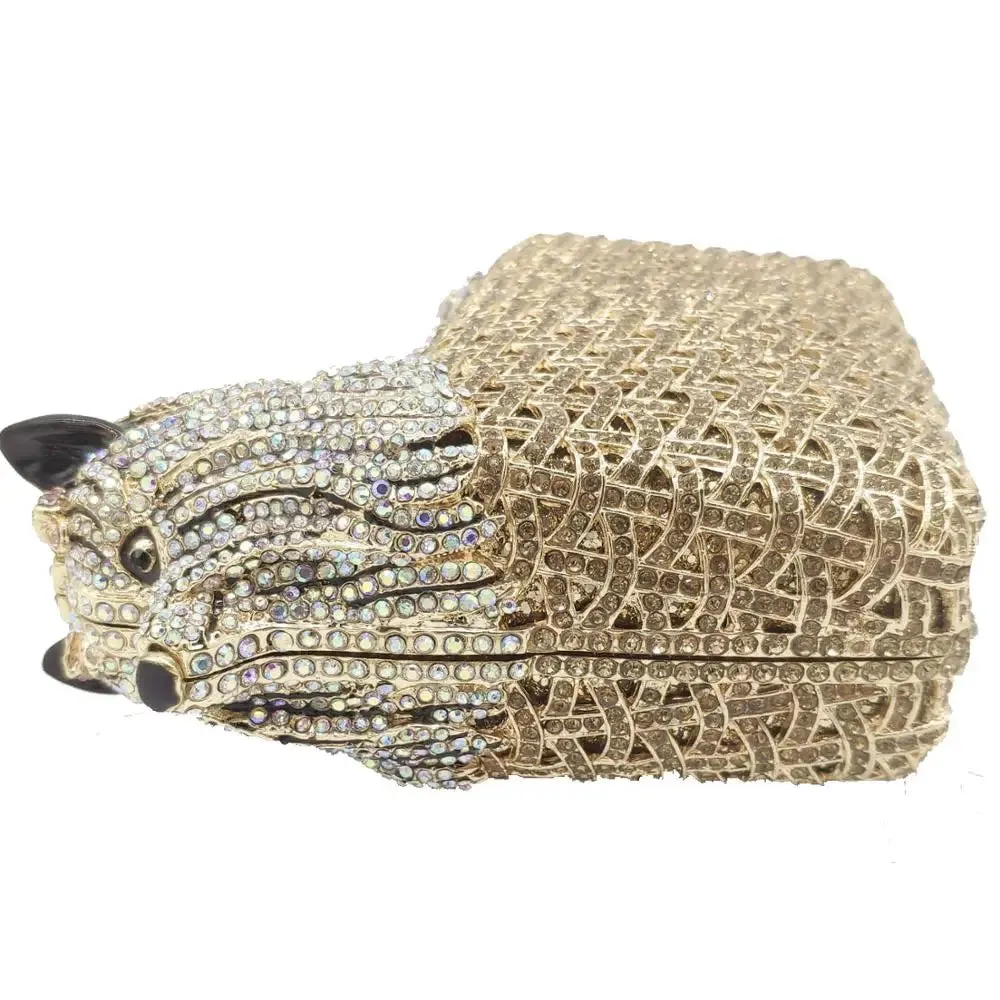 Doggy Puppy Gold Crystal Clutch Evening Bags Party Minaudierer Purses