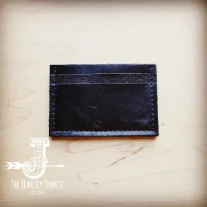 **Embossed Leather Credit Card Holder-Black Distressed Leather 603d