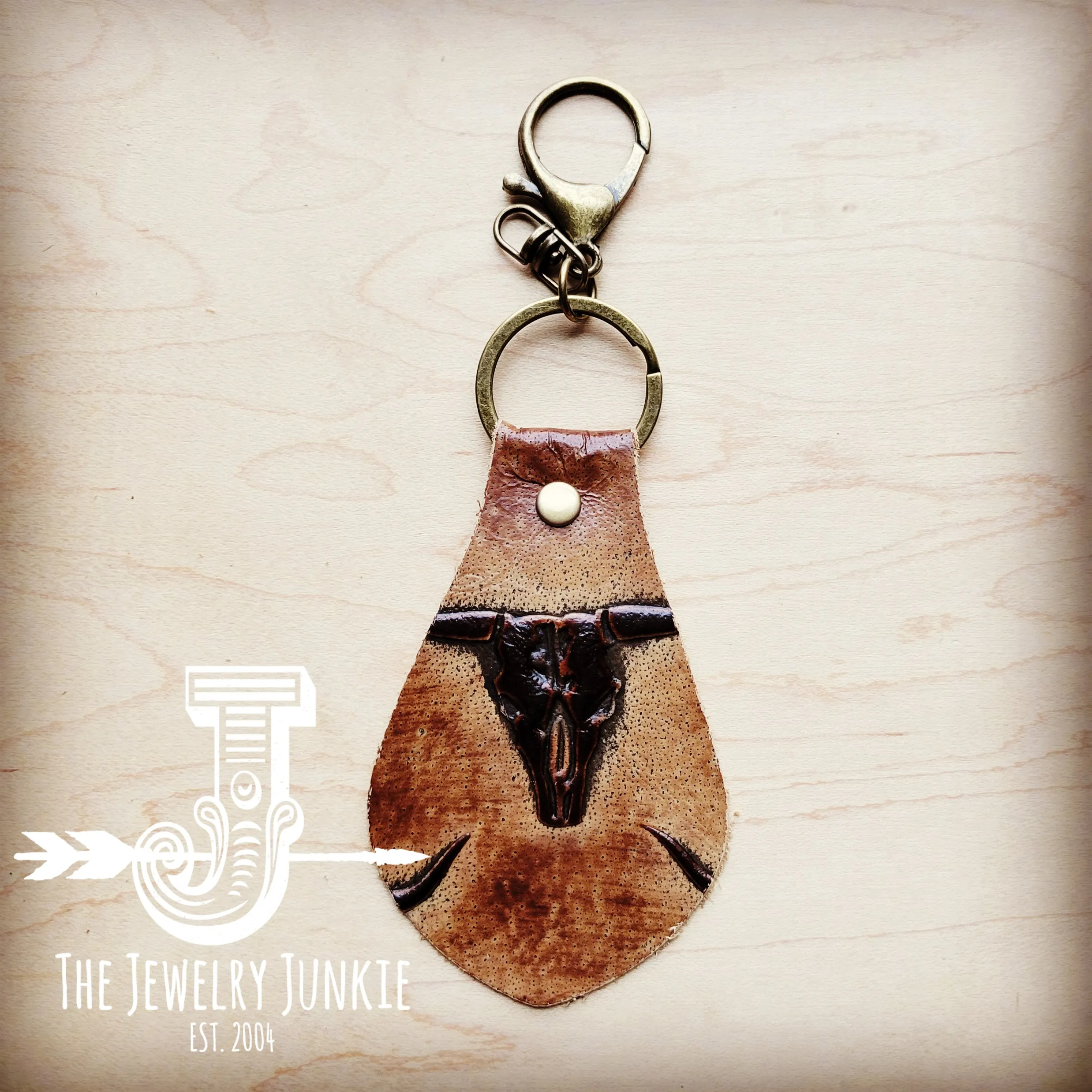 **Embossed Leather Key Chain - Tan Steer Head 700k