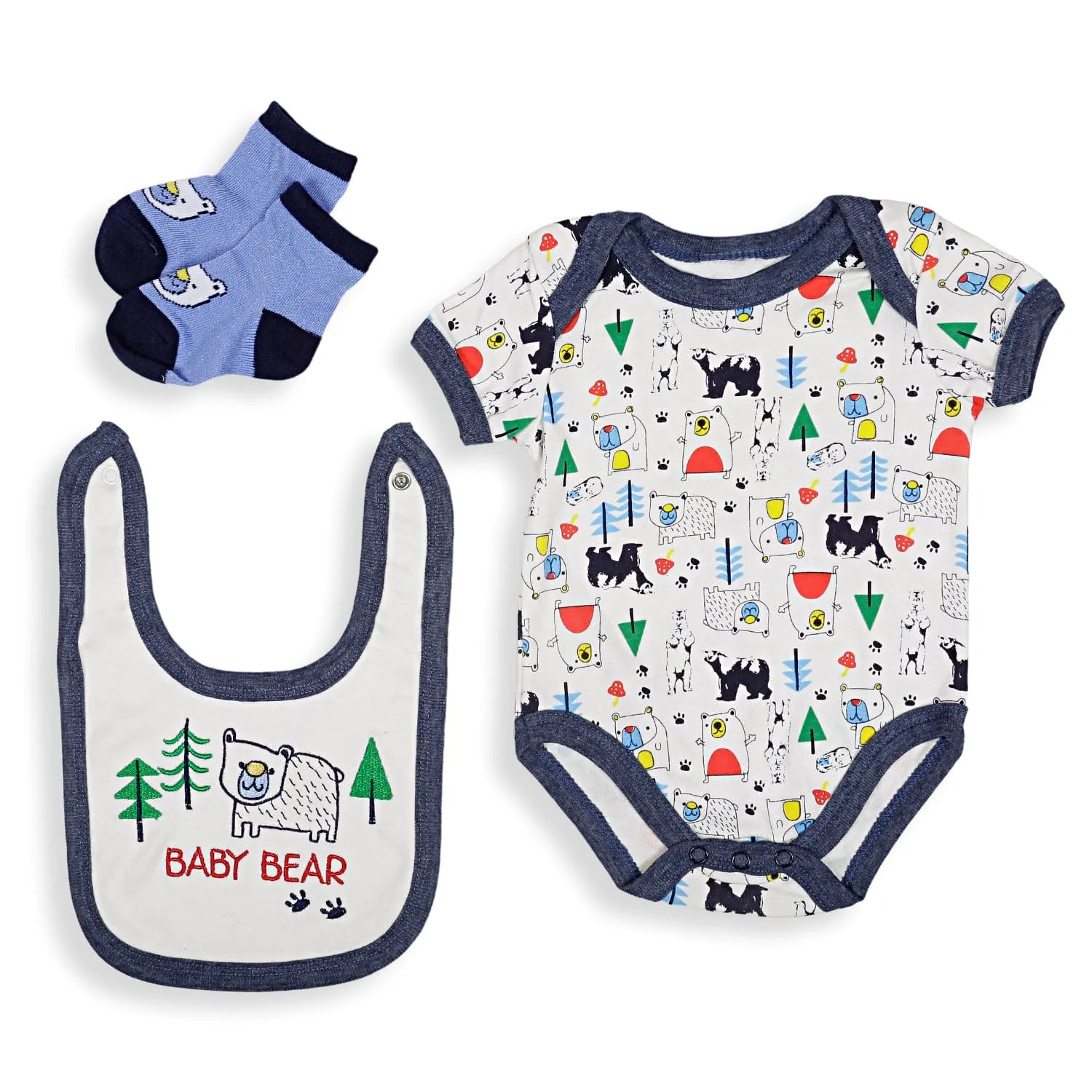 Gift Set Set Of 5 Bib Body Suits Pant And Socks Bear Blue