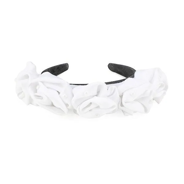 GIRLS BLACK HAIR BAND WITH WHITE FLOWER APPLIQUE