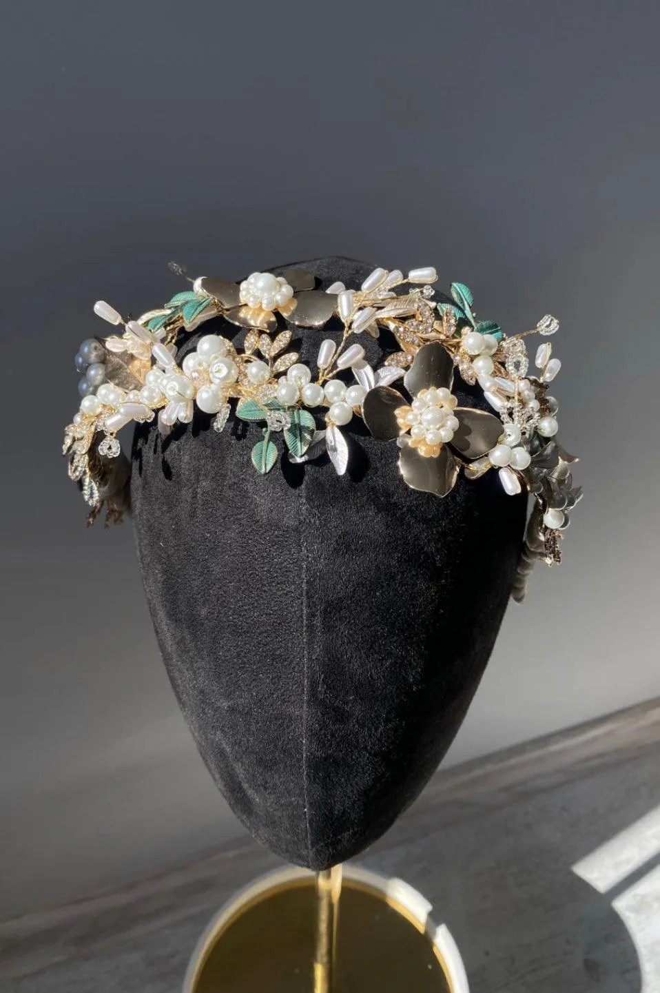 Golden Floral Pearl Crown