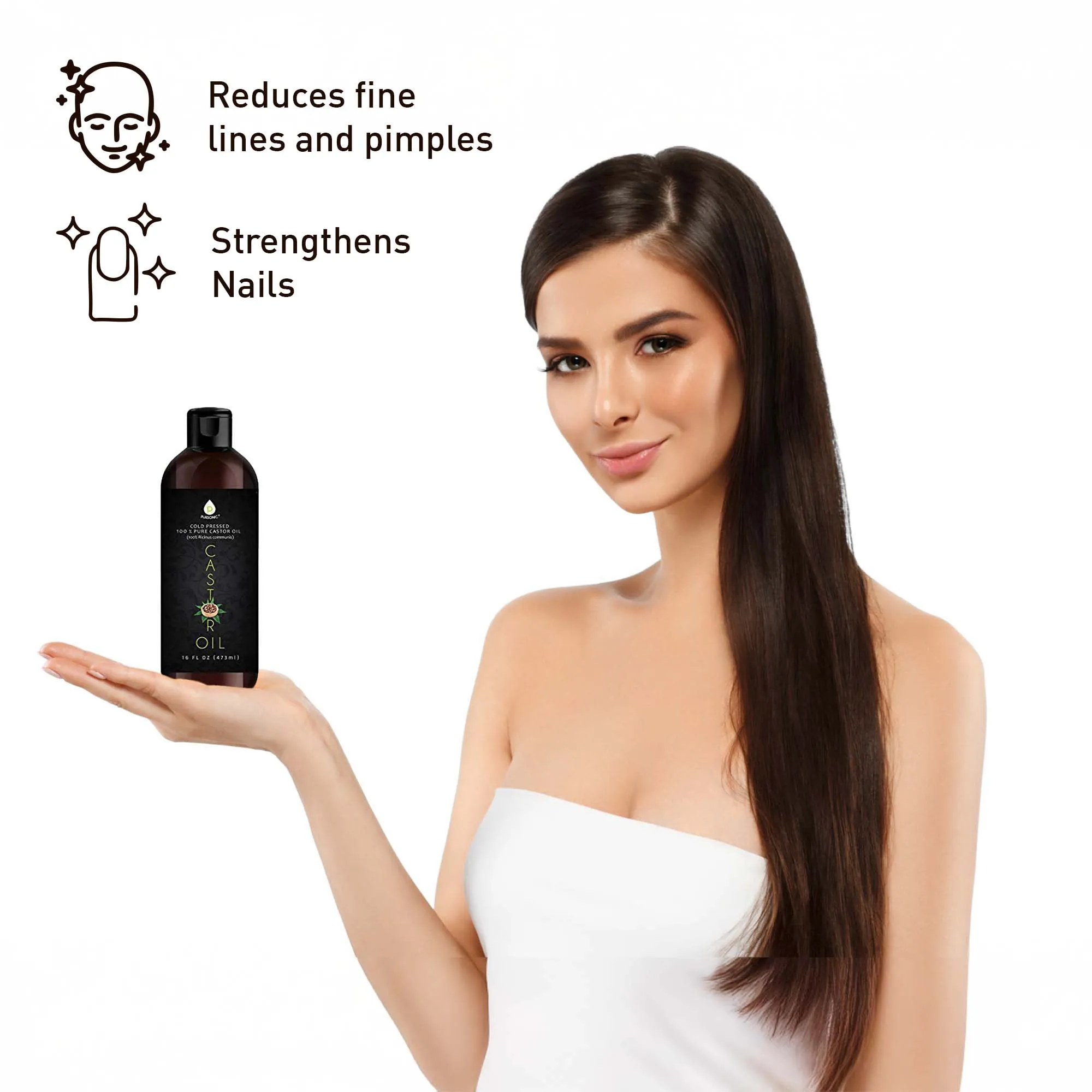 Hair Strengthening Bundle: Pursonic Fractionated Coconut Oil, One-Step Hair Dryer & Volumizer Brush, and Cold-Pressed Castor Oil