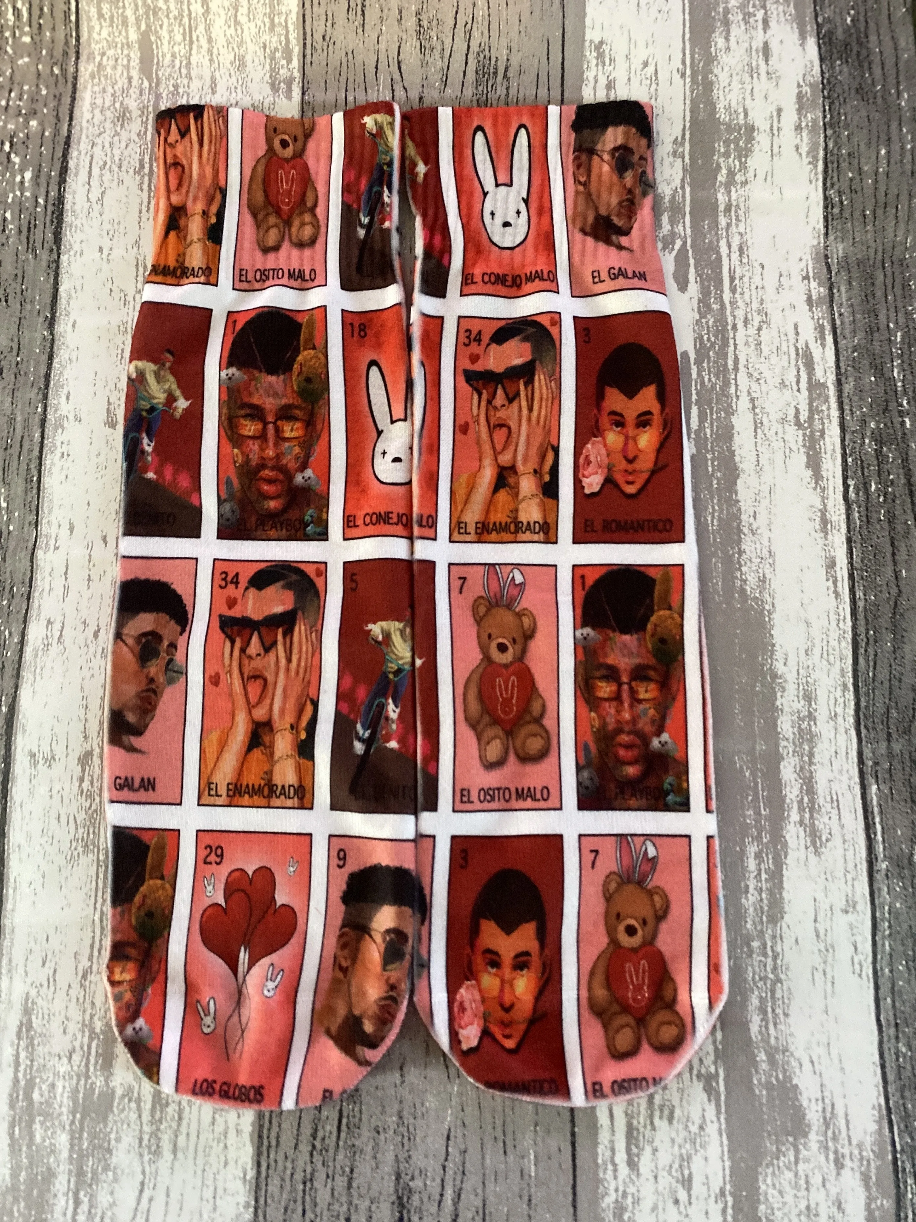 Happy Bad Bunny loteria fun dress socks [mexican theme]