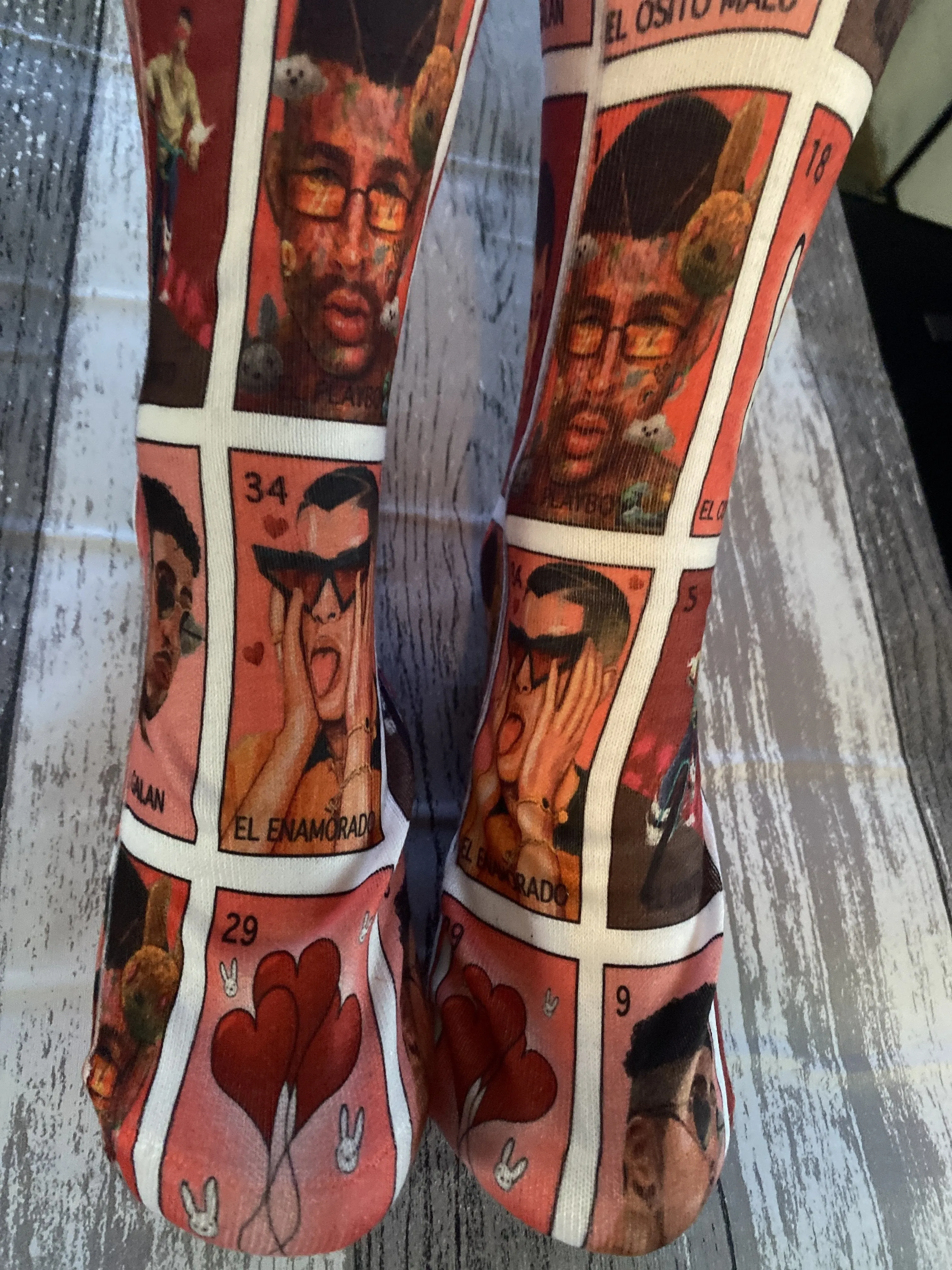 Happy Bad Bunny loteria fun dress socks [mexican theme]