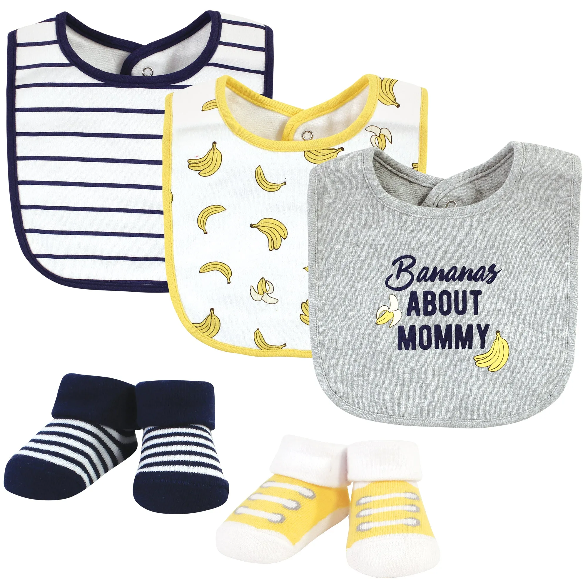 Hudson Baby Cotton Bib and Sock Set, Bananas