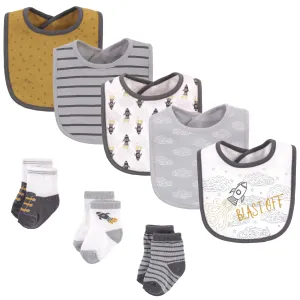 Hudson Baby Cotton Bib and Sock Set, Blast Off