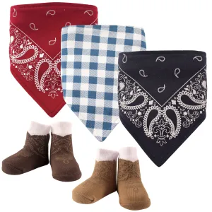 Hudson Baby Cotton Bib and Sock Set, Cowboy