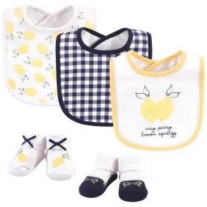 Hudson Baby Cotton Bib and Sock Set, Easy Peasy