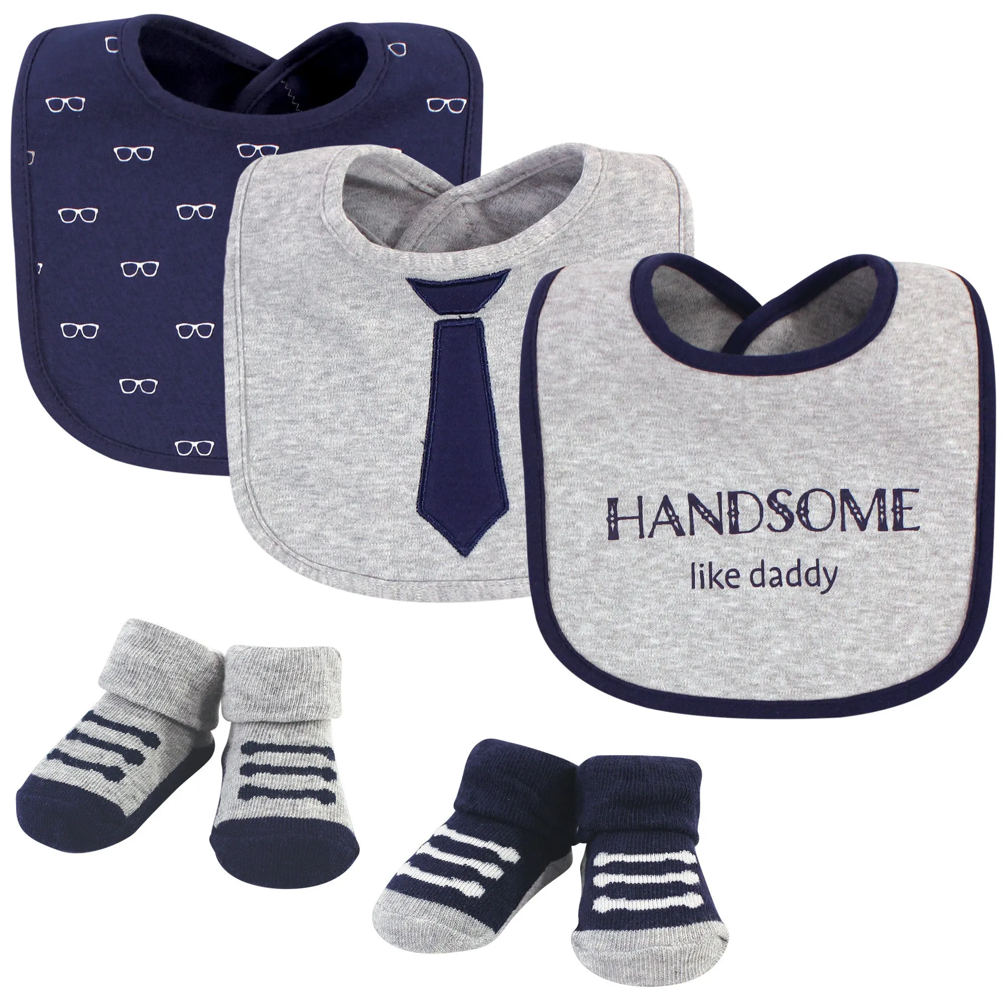 Hudson Baby Cotton Bib and Sock Set, Handsome Like Daddy