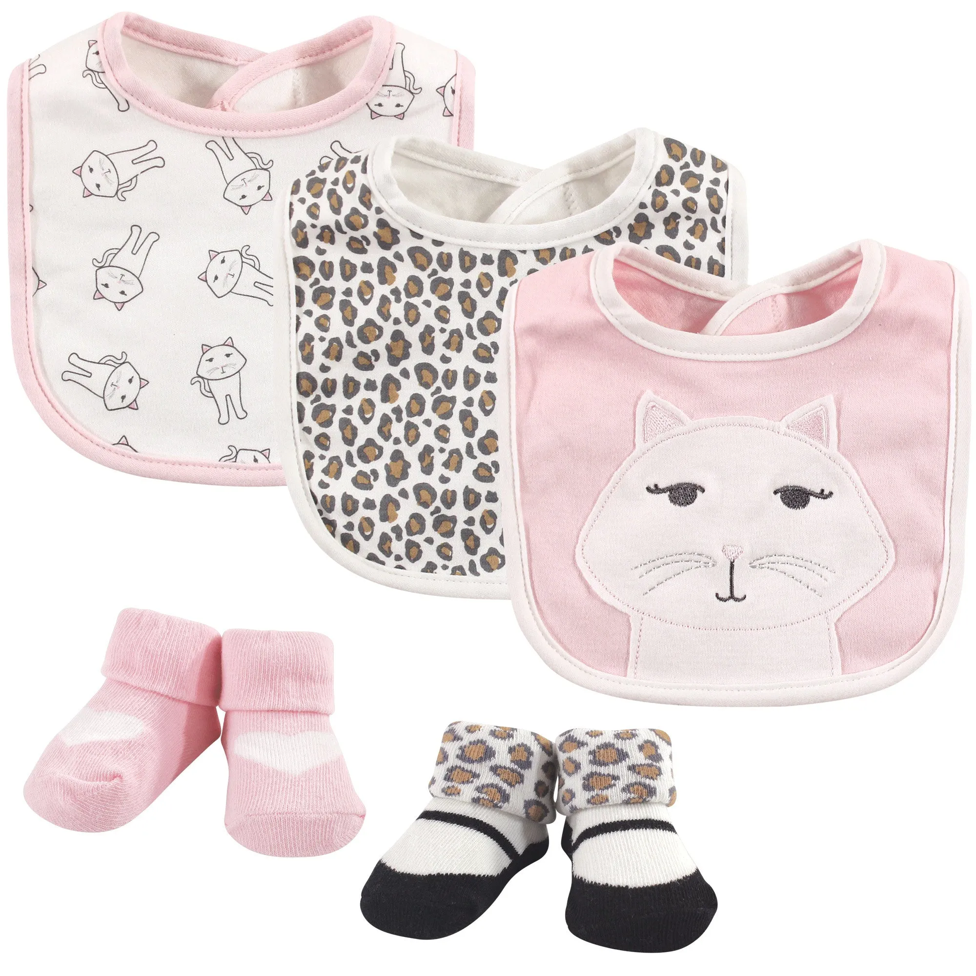 Hudson Baby Cotton Bib and Sock Set, Kitty