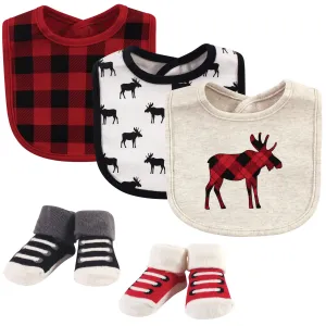 Hudson Baby Cotton Bib and Sock Set, Moose