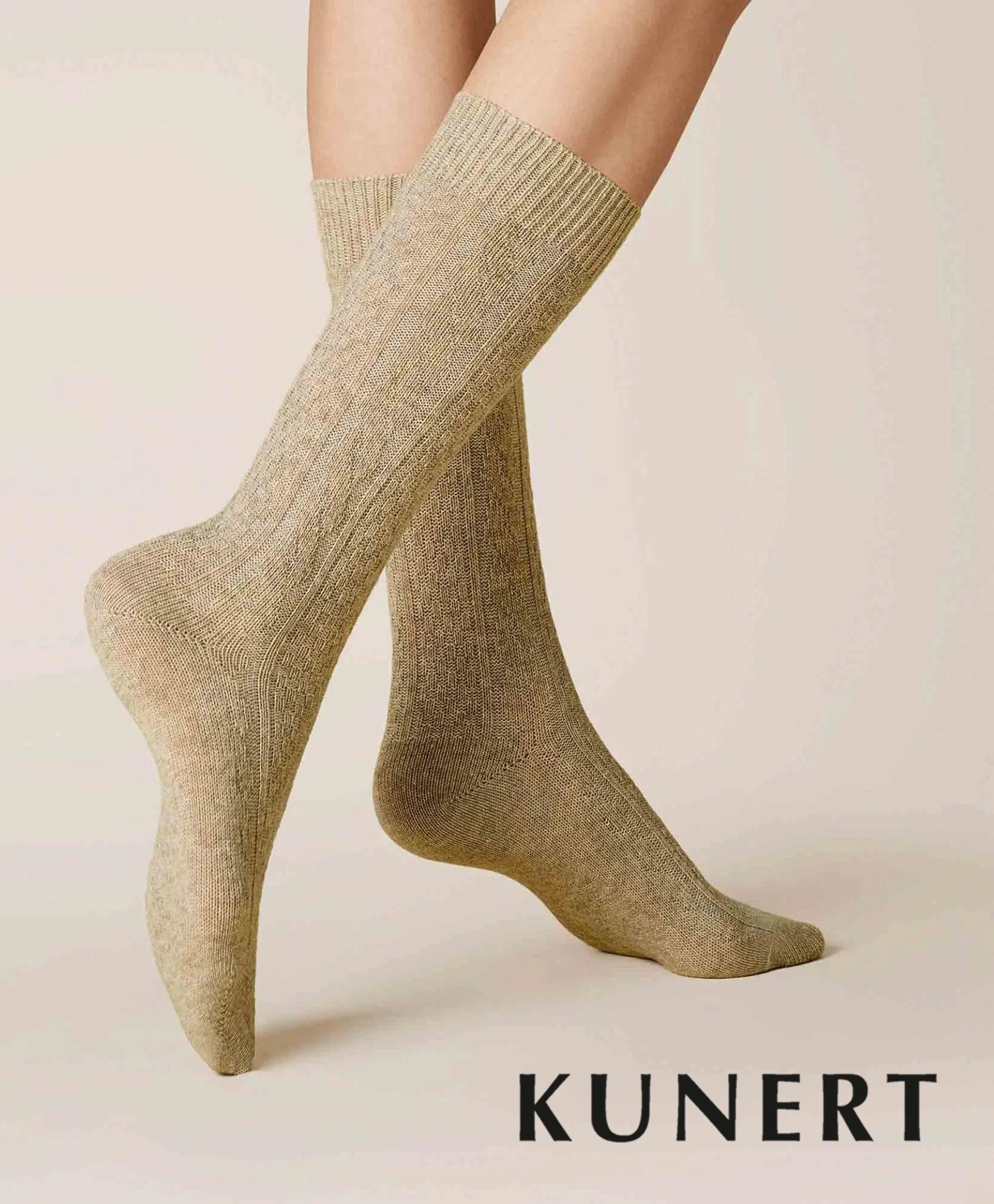 Kunert Knitted Braid Woolen Sock Beige 236510