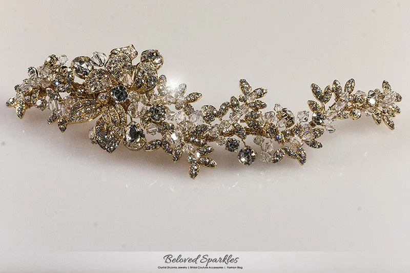 Lizabeth Long Floral Cluster Gold Hair Clip | Swarovski Crystal