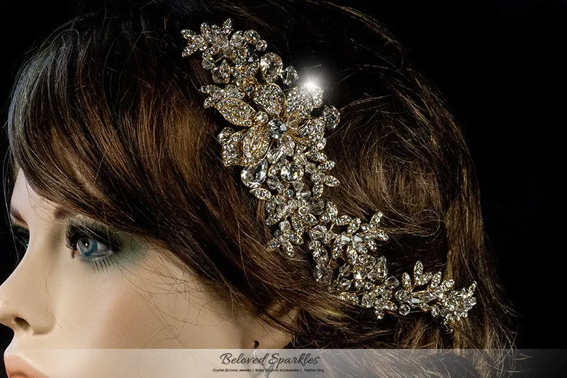 Lizabeth Long Floral Cluster Gold Hair Clip | Swarovski Crystal