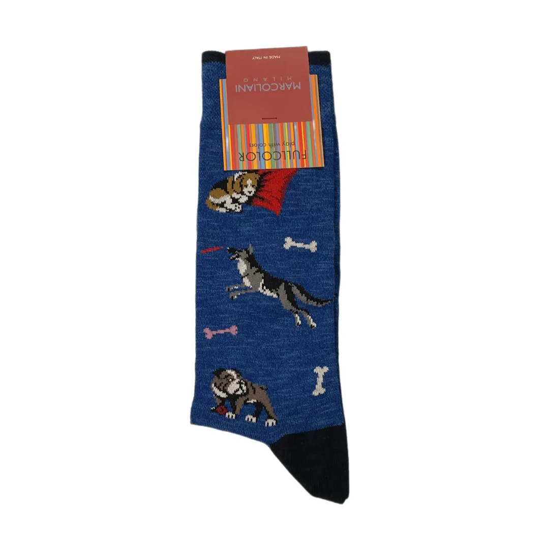 Marcoliani Royal Blue Mid Calf Dog Printed Socks