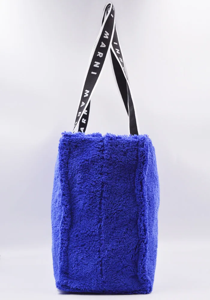 MARNI SHMQ0053Q0 TERRY CLOTH SHOPPING TOTE BAG BLUE