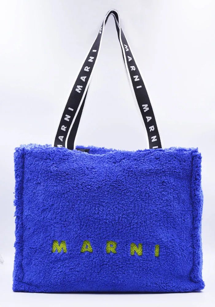 MARNI SHMQ0053Q0 TERRY CLOTH SHOPPING TOTE BAG BLUE