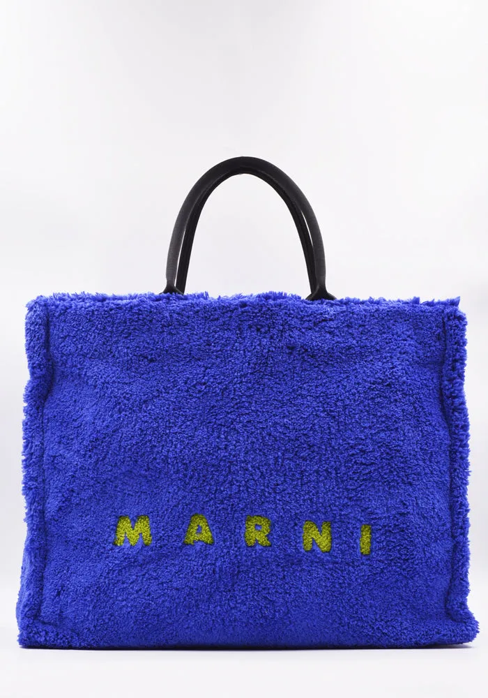 MARNI SHMQ0053Q0 TERRY CLOTH SHOPPING TOTE BAG BLUE