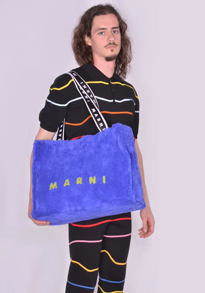 MARNI SHMQ0053Q0 TERRY CLOTH SHOPPING TOTE BAG BLUE