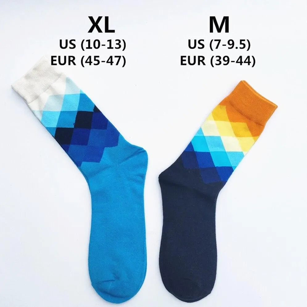 Men Cotton Diamond Pattern Happy Socks