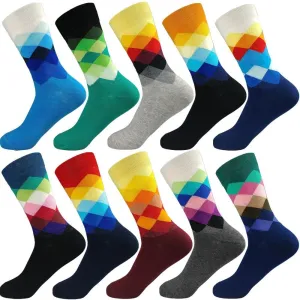 Men Cotton Diamond Pattern Happy Socks