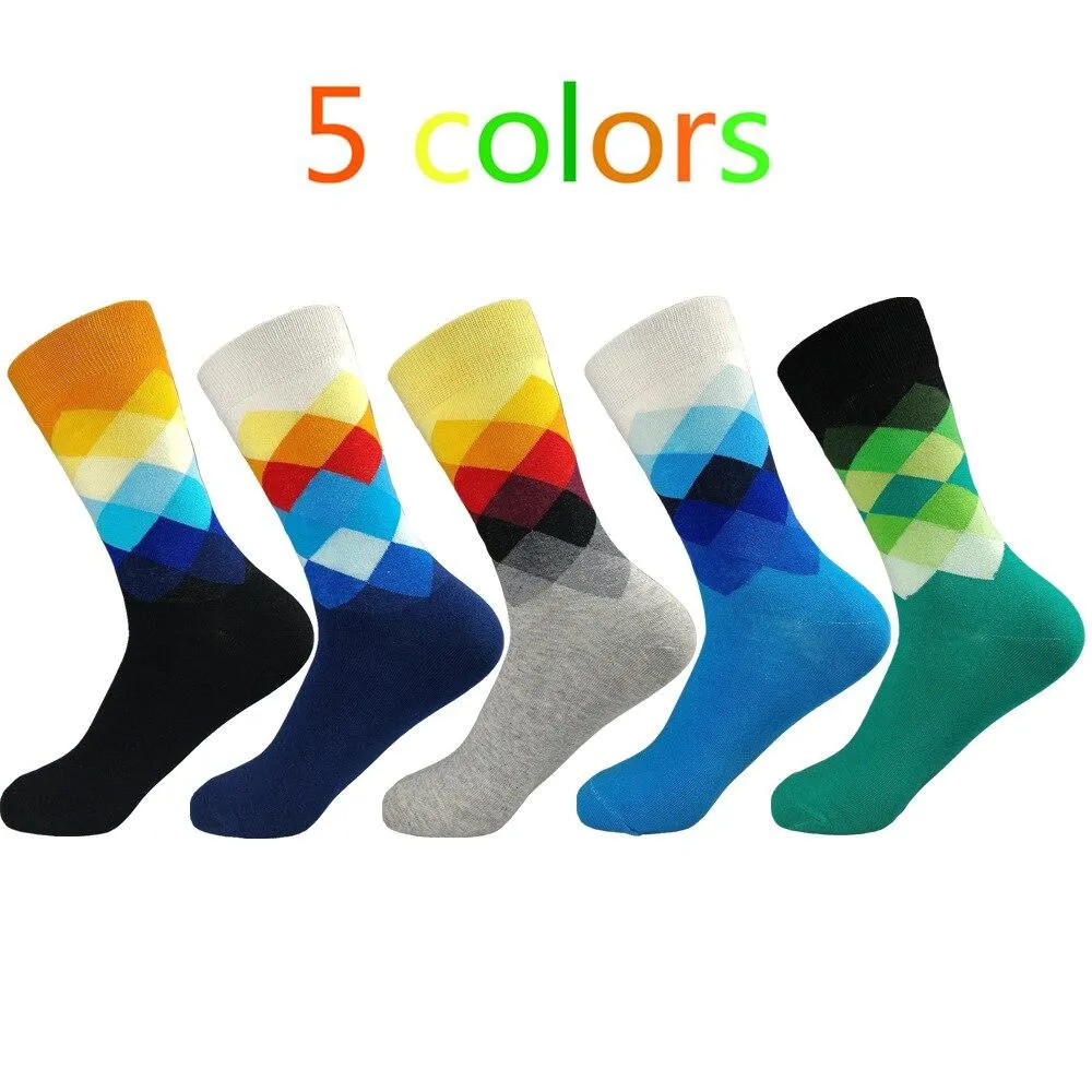 Men Cotton Diamond Pattern Happy Socks