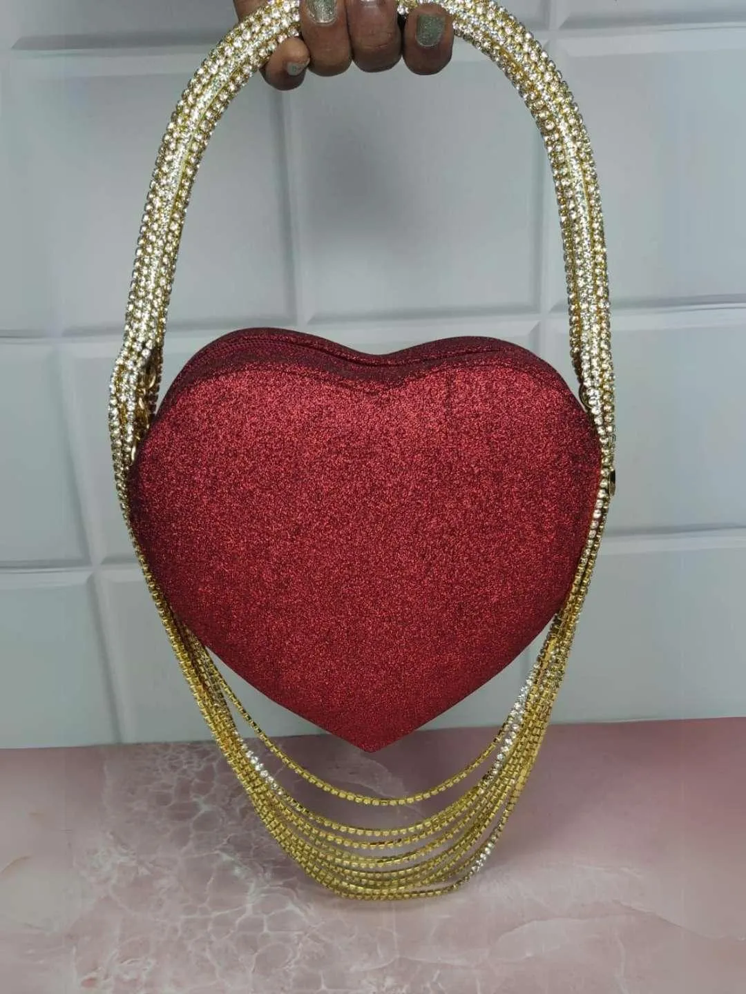 Midnight Elegance Heart Clutch Bag