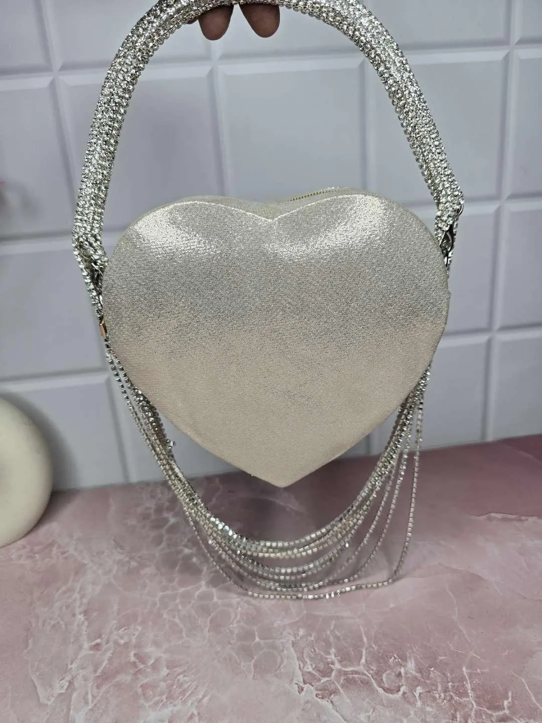 Midnight Elegance Heart Clutch Bag